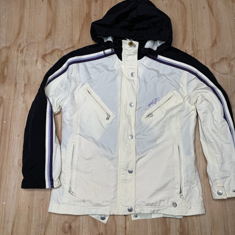 Bombshell for Girls VNTG Ski Jacket Cream Black Purple Hooded Snow Coat M Read